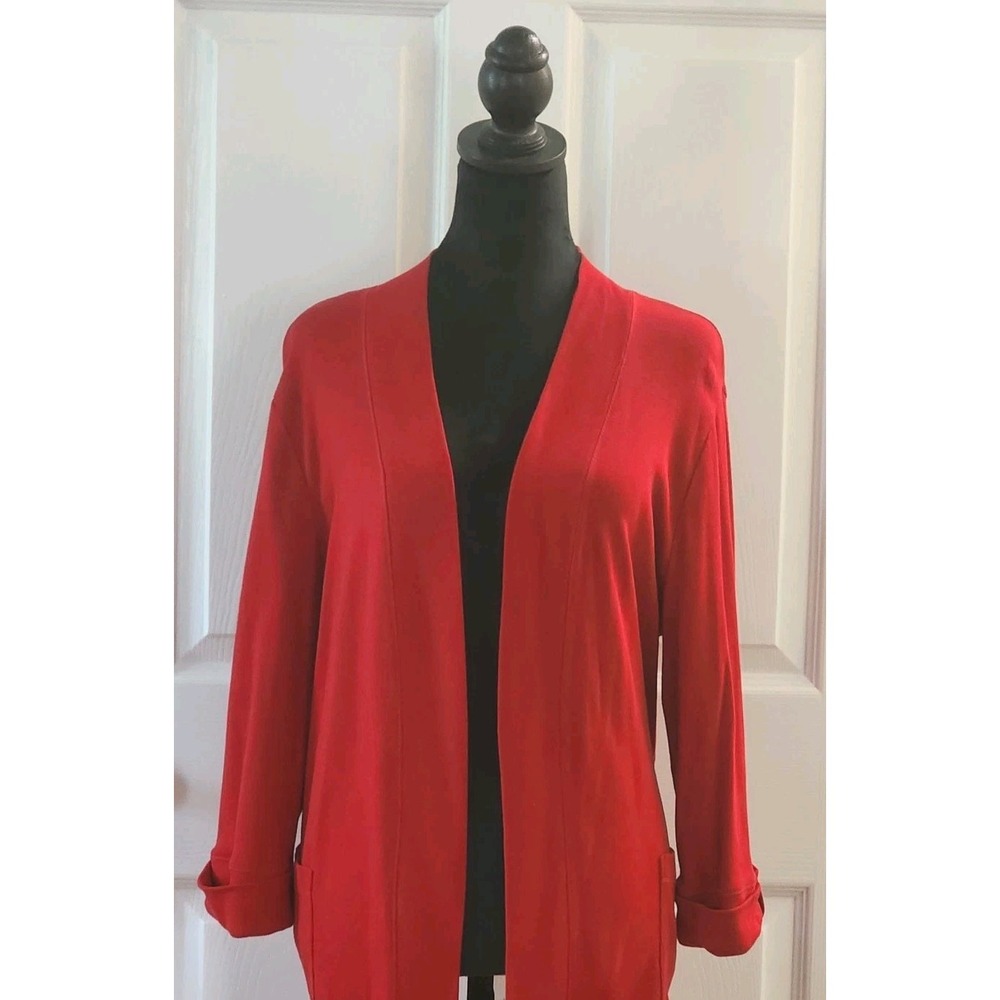 Women's Jacket  in Red by Rafaella Open Cardigan with 3/4 Sleeve Size Medium